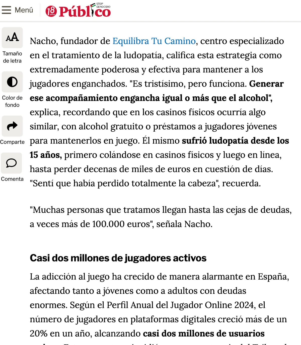 Diario Público — entrevista a Nacho sobre la ludopatía